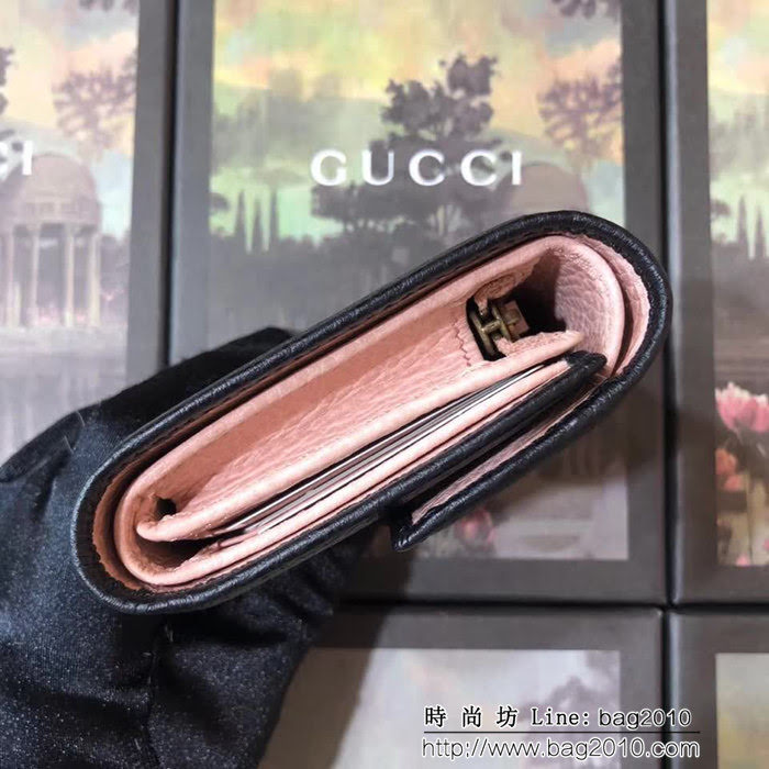 GUCCI古馳 頂級原單 早秋新品 雙色牛皮 女士翻蓋皮夾 524294 黑配粉 WTG2059